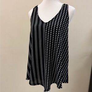 Lavish Black Stripe Polka Dot Sleeveless Tank Size L